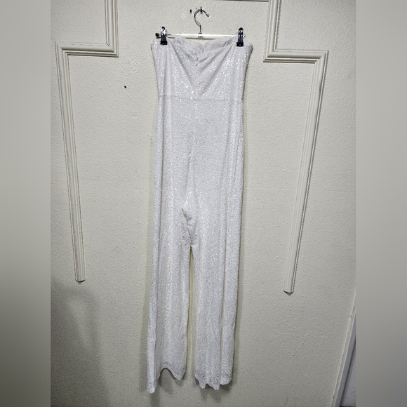Lulus Glamorous Spirit White Sequin Strapless Bustier Jumpsuit L Wedding Party - Picture 8 of 9